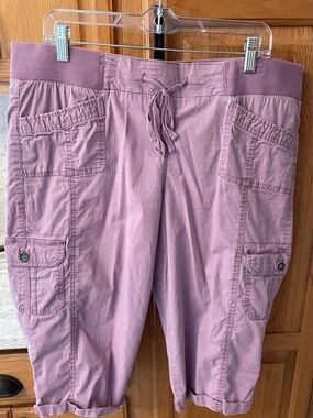 Lilac Cargo Capri Pants with Drawstring Waist